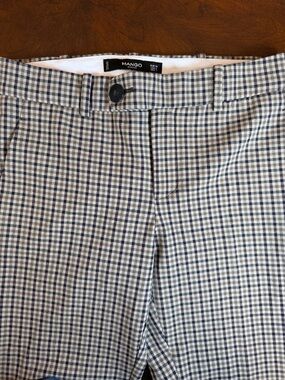 Mango Men's Blue and White Checked Chinos